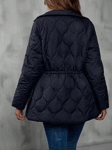 SHEIN LUNE Drawstring Waist Zip Up Quilted Padded Coat Clothes Winter - Royal Blue - View 2