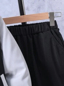 SHEIN 男大童字母圖案雙色夾克和褲子無連帽衫 - 白色 - 查看 4