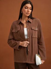 SHEIN Tall Túi có nắp Thả vai Áo khoác - màu nâu - Xem 1