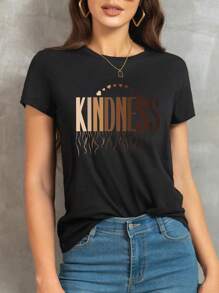 SHEIN Essnce Letter Print T-shirt - Black - View 1