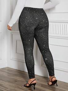 SHEIN Clasi Talla grande Leggings con lentejuelas - Negro - Ver 2
