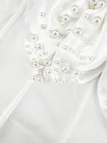 SHEIN Unity Women's Pearl-decorated Studs & Bowknot Design Pleated Camisole Top - White - View 4