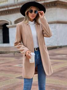 SHEIN Clasi 無地柄 オープンフロント オーバーコート - キャメル - チェックする 3