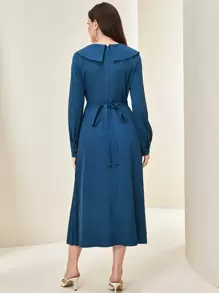 Modelyn 素色百褶細節前圍裹洋裝 - 藏蓝色 - 查看 2