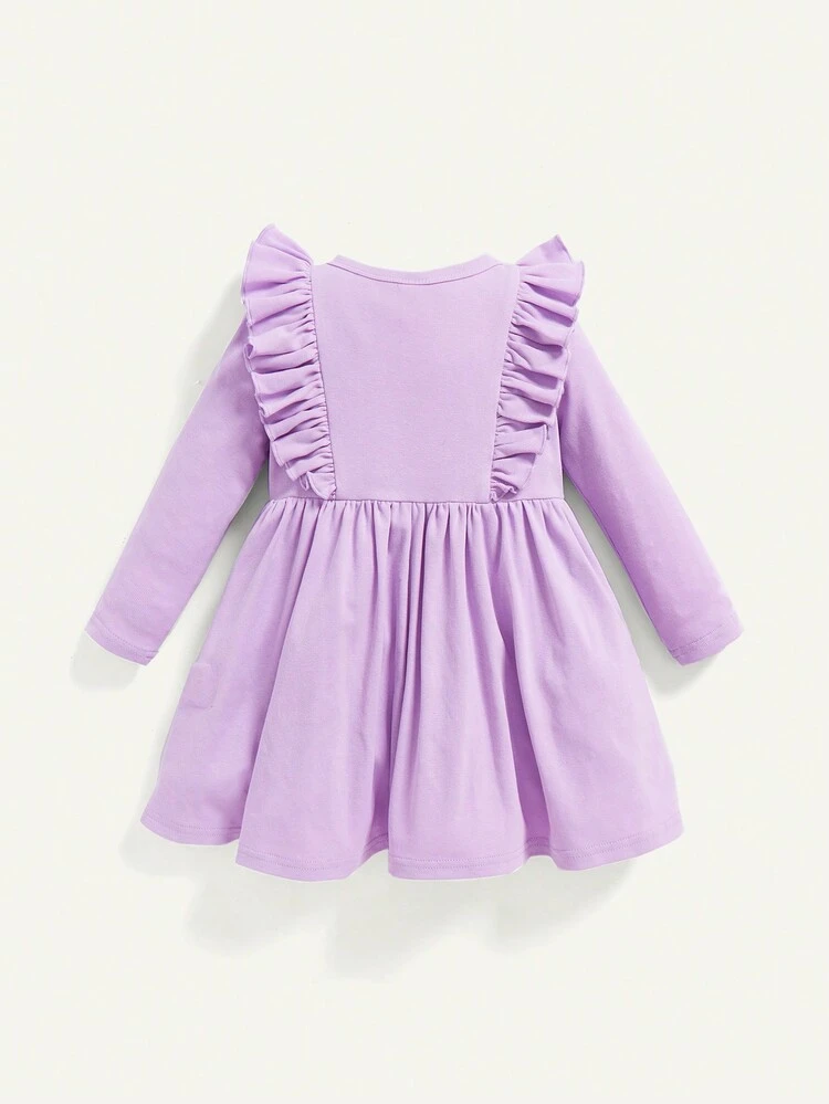 Baby Girl 2pcs Solid Ruffle Trim Dress