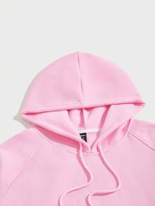 ROMWE MEN Prep 男士字母圖案插肩袖抽繩保暖連帽衫 - 粉色 - 查看 4