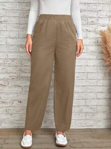 EMERY ROSE Pantalones unicolor con bolsillo oblicuo - Caqui - Ver 6