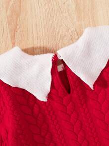 Baby Girl Contrast Collar Cabled Sweatshirt - Multicolor - View 5