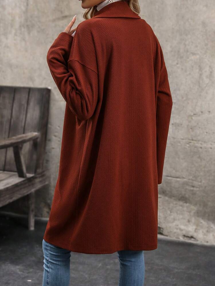 Lapel Neck Drop Shoulder Open Front Coat
