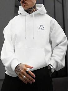 Men Letter Graphic Kangaroo Pocket Drawstring Hoodie - White - View 6