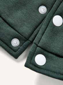 Baby Boy Letter Graphic Striped Trim Colorblock Varsity Jacket - Army Green - View 3