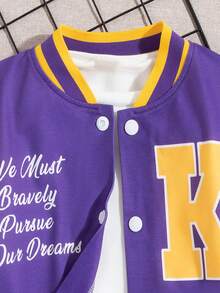 男大童標語圖案條紋飾邊學院風夾克不帶T恤 - 彩色 - 查看 4