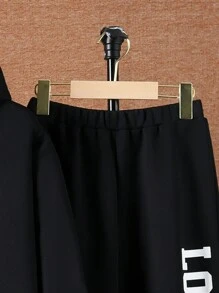 SHEIN Boys' Letter Print Hoodie And Pants Set - Black - View 4