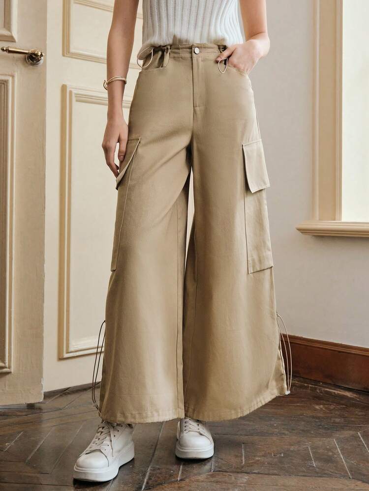Drawstring Wide Leg Cargo Pants