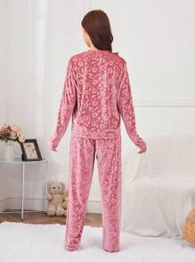Teen Girl Floral Jacquard Velvet PJ Set - Pink - View 2