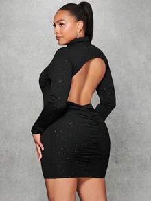 SHEIN BAE Hơn Cổ cao Long lanh Váy bodycon - màu đen - Xem 2