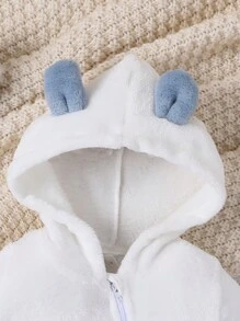 SHEIN Baby Boy Cartoon Embroidery 3D Ear Design Hooded Zipper Front Fleece Costume Jumpsuit - Multicolor - View 4