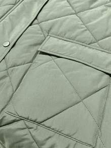 SHEIN LUNE 女士菱形格纹缝线螺纹连帽加厚棉服外套冬季 - 橄欖綠 - 查看 4