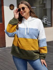 SHEIN LUNE Áo nỉ kiểu Teddy phối màu cỡ lớn, vai rớt, dây rút. - Nhiều màu - Xem 3