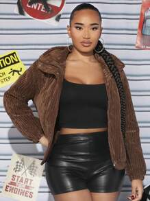 SHEIN SXY Áo khoác nhung có đệm kéo khóa - màu nâu - Xem 5