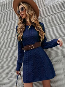 SHEIN LUNE 麻花編織毛衣洋裝不附腰帶 - 寶藍色 - 查看 1