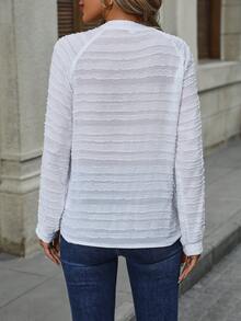 純色釦前斜肩袖襯衫 - 白色 - 查看 2