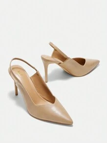 SheIn BIZ Women's Fashionable Pointed Toe High Heel Shoes With Hollow Out Design - Khaki - View 6