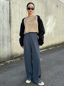 Dazy Star Contrast Binding Raglan Sleeve Striped Tape 2 In 1 Sweatshirt - Khaki - View 3