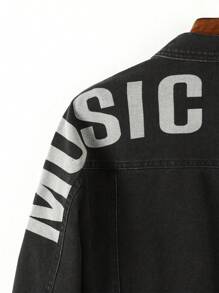 Teen Boy Letter Graphic Flap Pocket Denim Jacket Without Hoodie - Black - View 3
