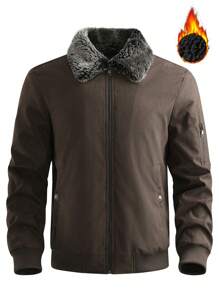 Manfinity Homme Loose Fit Men's Thermal Lined Jacket With Borg Collar - Brown - View 8