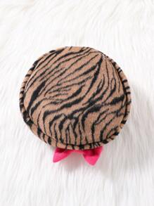 SHEIN Young Girl Zebra Striped Double Breasted Overcoat & Hat - Brown - View 5