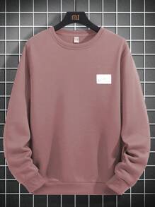 RueChic Men's Fleece Letter Patch Drop Shoulder Sweatshirt - Dusty Pink - View 2