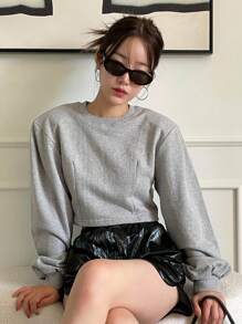 DAZY Solid Round Neck Sweatshirt,Fall Women Clothes