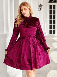 Flirla Hơn Cổ giả Tay áo lồng đèn Nhung Đầm - Màu tím - Xem 5