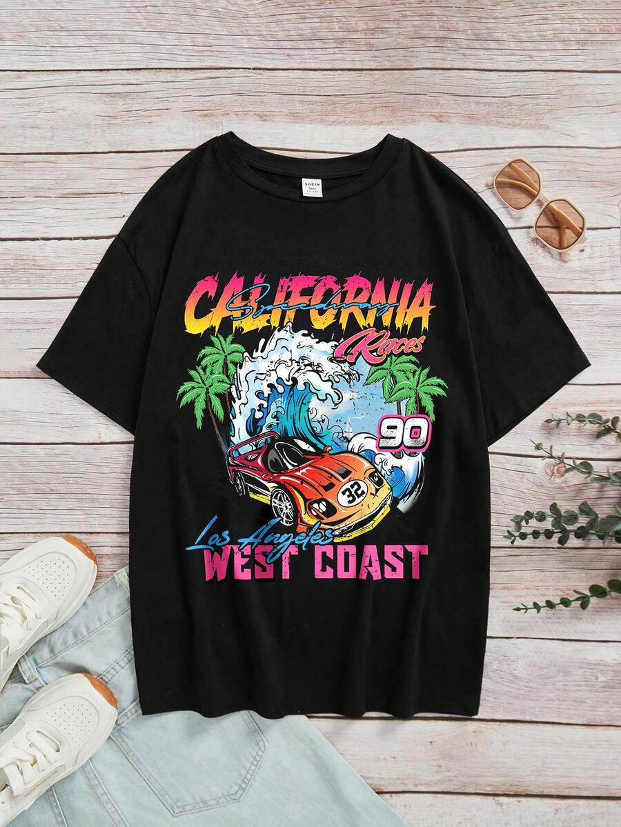 Teen Boy Car & Letter Graphic Tee - Black - View 1