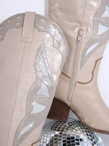 SHUZIA Faux Leather Pointed Toe Block Heel Boots