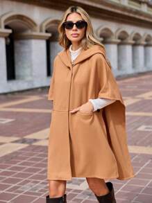 SHEIN Clasi Túi Kép áo có mũ Áo khoác Cape - Màu Khaki - Xem 3