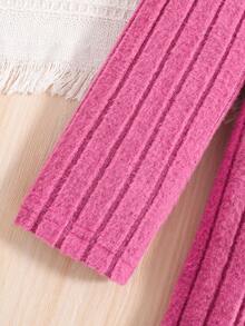 SHEIN Tween Girl Solid Ribbed Knit Dress With Scarf - Hot Pink - View 4