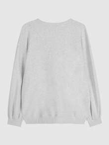 Pullover holgado de manga larga con gráfico de dibujos animados y hombros caídos - Gris Claro - Ver 5