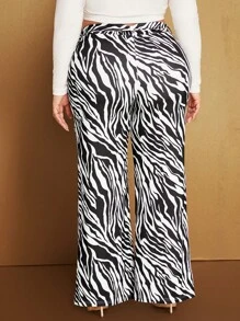 SHEIN SXY 大碼斑馬條紋喇叭褲 - 黑與白 - 查看 2
