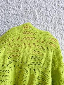 SHEIN LUNE Plus Pearls Beaded Drop Shoulder Pointelle Knit Sweater - Green - View 6