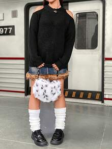 Flirla 大碼挖肩插肩袖套頭毛衣 - 黑色 - 查看 4