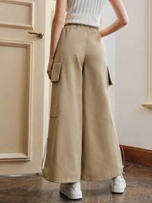 Anewsta Drawstring Wide Leg Cargo Pants - Khaki - View 5