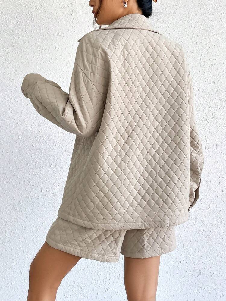 Letter Graphic Drop Shoulder Coat & Shorts