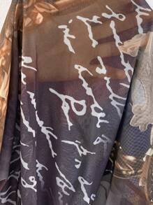 SHEIN ICON 大碼人像圖案拼接蕾絲邊雞心領口網紗上衣 - 彩色 - 查看 8