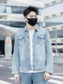 Claim Dot Men Flap Pocket Denim Shirt - Baby Blue - View 4