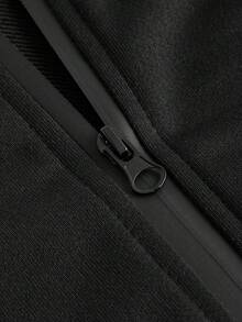 SHEIN EZwear 大碼拉鏈開襟不對稱下擺短夾克 - 黑色 - 查看 3