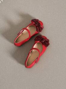 Girls' Bow Decoration Mary Jane Flat Shoes Ballet Shoes - Red - View 2