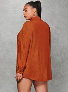 SHEIN BAE 大碼落肩袖前紐扣襯衫