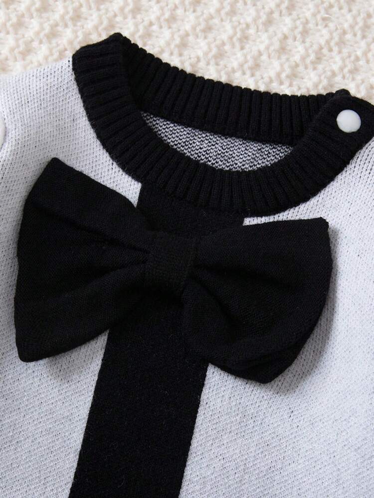 Baby Girl Two Tone Bow Front Knit Bodysuit & Hat